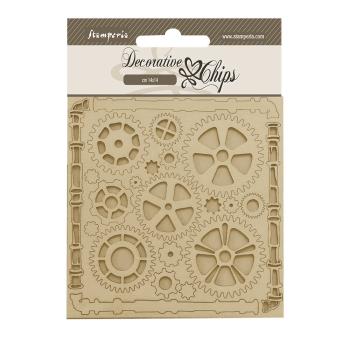 Stamperia - Holzteile 14x14 cm "Pipes and Mechanisms" Decorative Chips