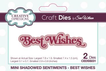 Creative Expressions - Stanzschablone "Shadowed Sentiments Best Wishes" Craft Dies Mini Design by Sue Wilson