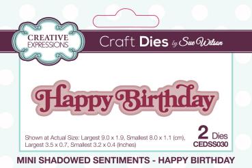 Creative Expressions - Stanzschablone "Shadowed Sentiments Happy Birthday" Craft Dies Mini Design by Sue Wilson