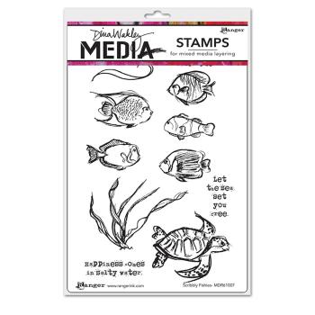 Ranger - Stempelset by Dina Wakley "Scribbly fishies" Media Cling Stamp 