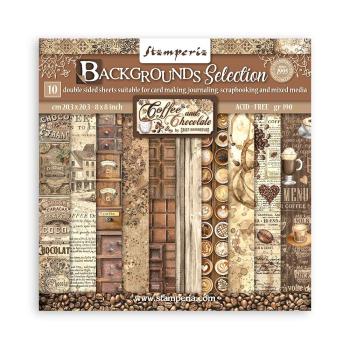 Stamperia - Designpapier "Coffee and Chocolate Backgrounds" Paper Pack 8x8 Inch - 10 Bogen