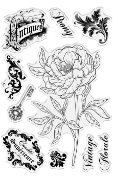 Crafters Companion - Stempel & Schablone "Perfect Peony" Clear Stamps & Stencil