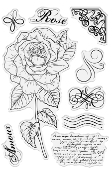 Crafters Companion - Stempel & Schablone "Romantic Rose" Clear Stamps & Stencil