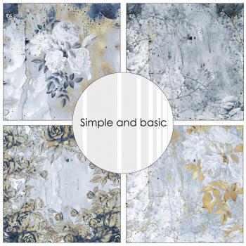 Simple and Basic - Designpapier "Roses are ...frozen blue and gold" Paper Pack 12x12 Inch - 8 Bogen 