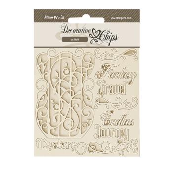 Stamperia - Holzteile 14x14 cm "Fantasy Travel" Decorative Chips