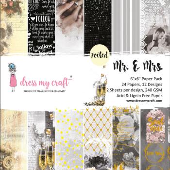 Dress My Craft - Designpapier "Mr. & Mrs" Paper Pack 6x6 Inch - 24 Bogen