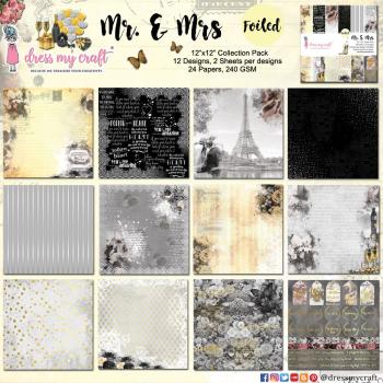 Dress My Craft - Designpapier "Mr. & Mrs" Paper Pack 6x6 Inch - 24 Bogen