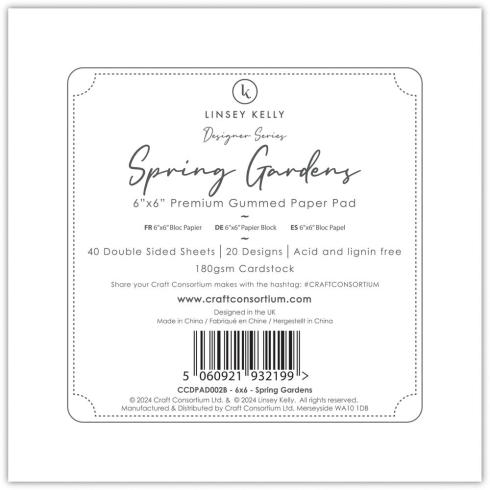 Craft Consortium - Designpapier "Spring Gardens" Paper Pad 6x6 Inch - 40 Bogen