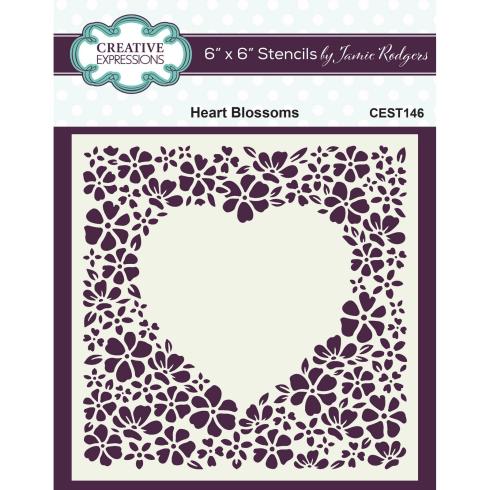 Creative Expressions - Schablone 6x6 Inch "Heart Blossoms" Stencil Design by Jamie Rodgers