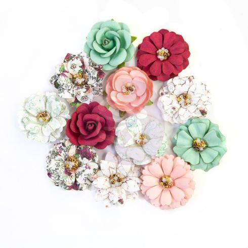 Prima Marketing - Papier Blumen "Pretty Mosaic" Flowers Turquoise