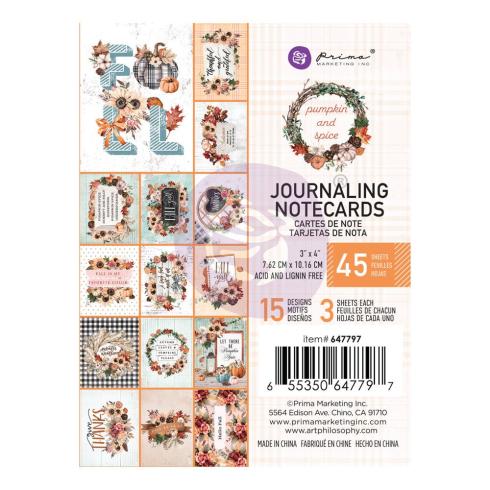Prima Marketing - Designpapier "Pumpkin & Spice" Paper Pack - Journaling Cards 3x4 Inch - 45 Bogen