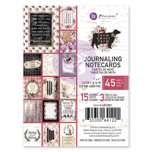 Prima Marketing - Designpapier "Farm Sweet Farm" Paper Pack - Journaling Cards 3x4 Inch - 45 Bogen