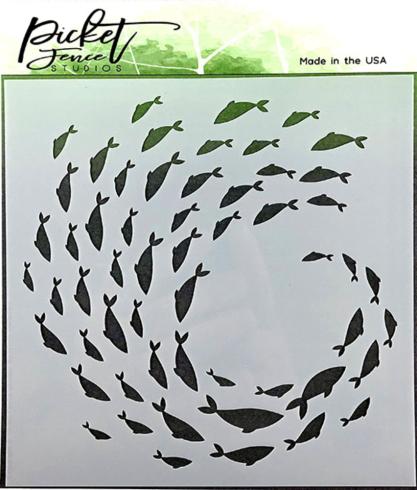 Picket Fence Studios - Schablone "Current of Fish" Stencil 6x6 Inch