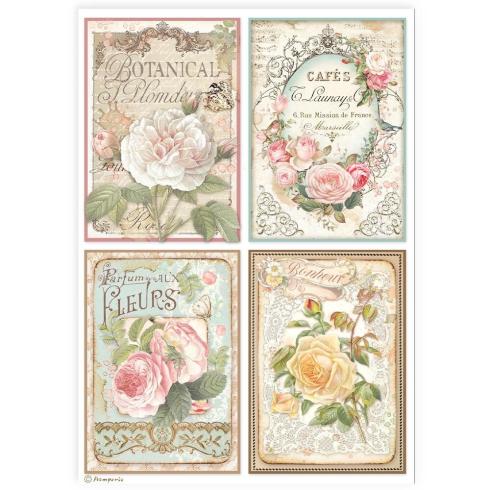 Stamperia - Decopatch Papier "4 Cards Roses" Decoupage A4 - 6 Bogen  