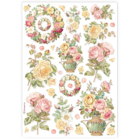 Stamperia - Decopatch Papier "Garlands and Roses" Decoupage A4 - 6 Bogen  