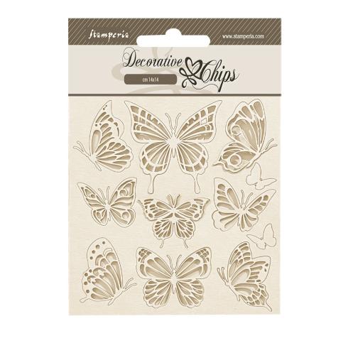 Stamperia - Holzteile 14x14 cm "Butterflies" Decorative Chips