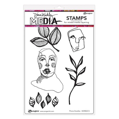 Ranger - Stempelset by Dina Wakley "Phone Doodles" Media Cling Stamp 