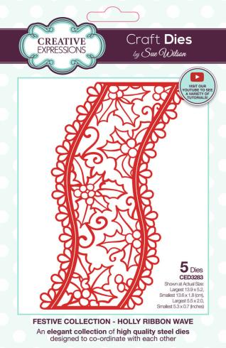 Creative Expressions - Stanzschablone "Festive Collection Holly Ribbon Wave" Craft Dies Design by Sue Wilson