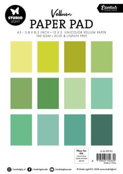 Studio Light - Pergamentpapier "Shades of Green" Vellum Paper Pad 5,8x8,3 Inch - 24 Bogen