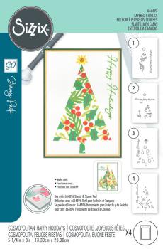 Sizzix - Schablone "Cosmopolitan Christmas, Happy Holidays" Layered Stencil Design by Stacey Park