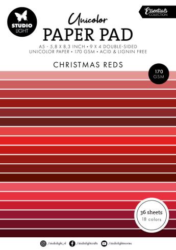 Studio Light - Cardstock "Christmas Reds" Unicolor Paper Pad A5 - 36 Bogen