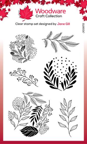 Woodware - Stempelset "Paintable Baubles Leafy Fillers" Clear Stamps Design by Jane Gill