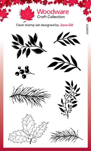 Woodware - Stempelset "Paintable Shapes Leafy Sprigs" Clear Stamps Design by Jane Gill