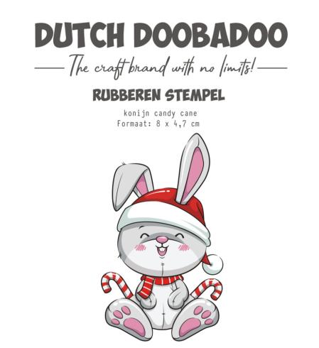 Dutch Doobadoo - Gummistempel "Konijn Candy Cane" Rubber Stamp 8x4,7cm