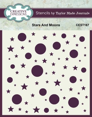 Creative Expressions - Schablone 6x8 Inch "Stars And Moons" Stencil Design by Taylor Made Journals