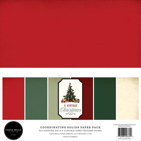 Carta Bella - Cardstock "A Vintage Christmas" Coordinating Solids Paper Pack 12x12 Inch - 6 Bogen