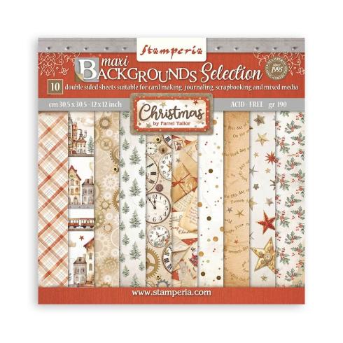 Stamperia - Designpapier "Gear up for Christmas" Maxi Paper Pack 12x12 Inch - 10 Bogen