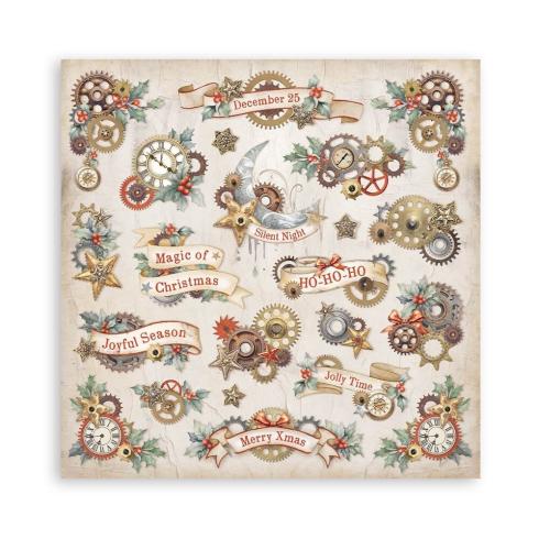 Stamperia - Designpapier "Gear up for Christmas" Paper Pack 8x8 Inch - 10 Bogen