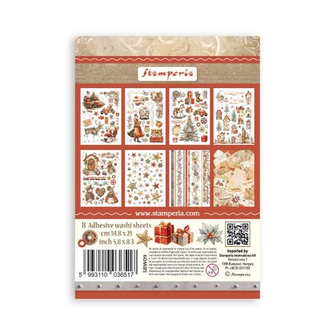 Stamperia - Washi Papier "Gear up for Christmas" Washi Pad 14,8x21cm - 8 Bogen