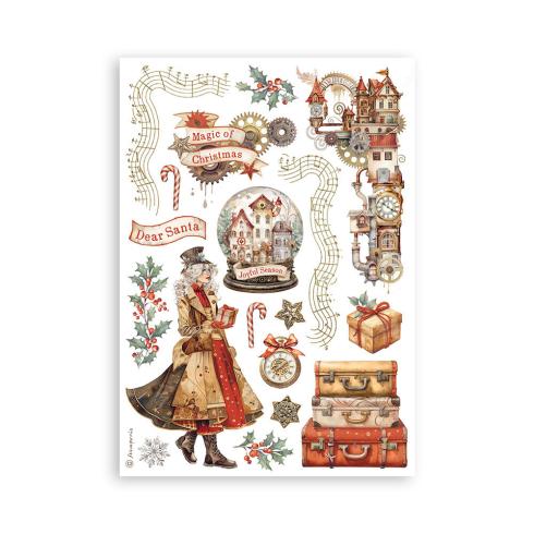 Stamperia - Washi Papier "Gear up for Christmas" Washi Pad 14,8x21cm - 8 Bogen