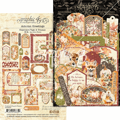 Graphic 45 - Stanzteile "Autumn Greetings" Chipboard Tags & Frames