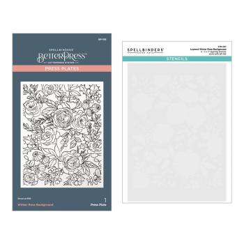 Spellbinders - Buchdrucktechnik "Winter Rose Background Bundle" BetterPress Plate & Stencil