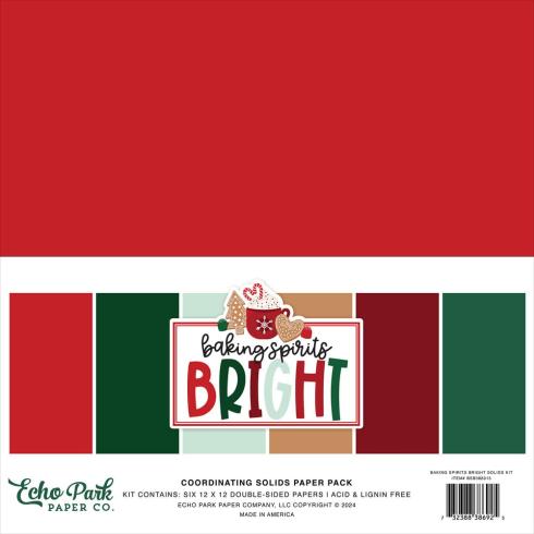 Echo Park - Cardstock "Baking Spirits Bright" Coordinating Solids Paper 12x12 Inch - 6 Bogen 