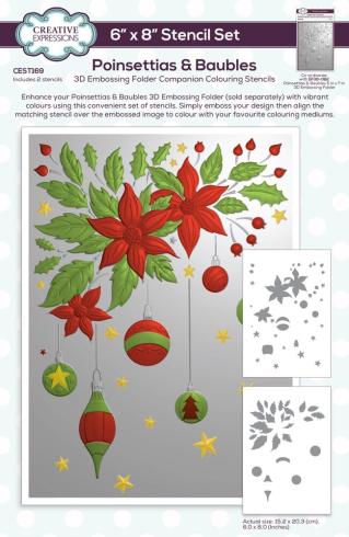 Creative Expressions - Schablone "Poinsettias & Baubles" Stencil 6x8 Inch