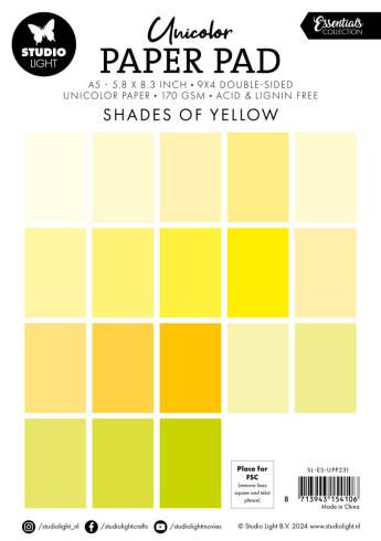 Studio Light - Cardstock "Shades Of Yellow" Unicolor Paper Pad A5 - 36 Bogen