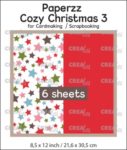 Crealies - Designpapier "Cozy Christmas No. 3 Stars + Red" Paperzz Paper Pack  21,6x30,5 cm - 6 Bogen