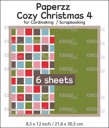 Crealies - Designpapier "Cozy Christmas No. 4 Squares + Green" Paperzz Paper Pack  21,6x30,5 cm - 6 Bogen