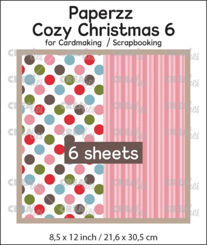 Crealies - Designpapier "Cozy Christmas No. 6 Dots + Pink Stripes" Paperzz Paper Pack  21,6x30,5 cm - 6 Bogen