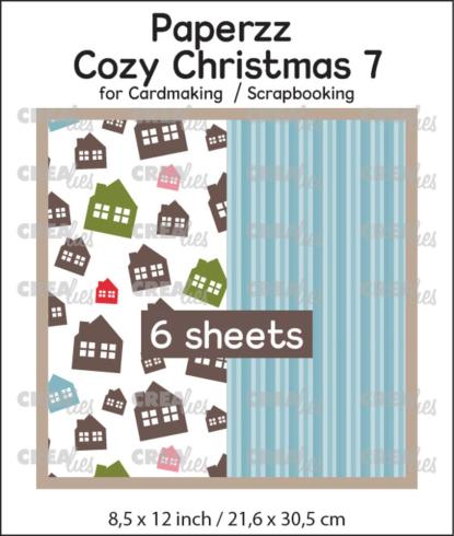 Crealies - Designpapier "Cozy Christmas No. 7 Houses + Blue Stripes" Paperzz Paper Pack  21,6x30,5 cm - 6 Bogen