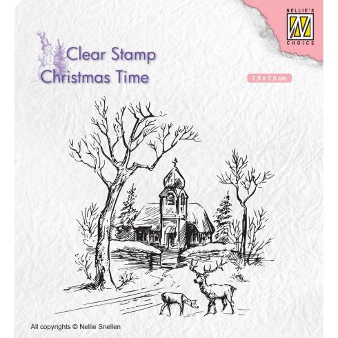 Nellie Snellen - Stempel "Wintery Scene with Church and Reindeer" Clear Stamps Christmas Time