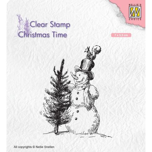 Nellie Snellen - Stempel "Snowman with Tree" Clear Stamps Christmas Time