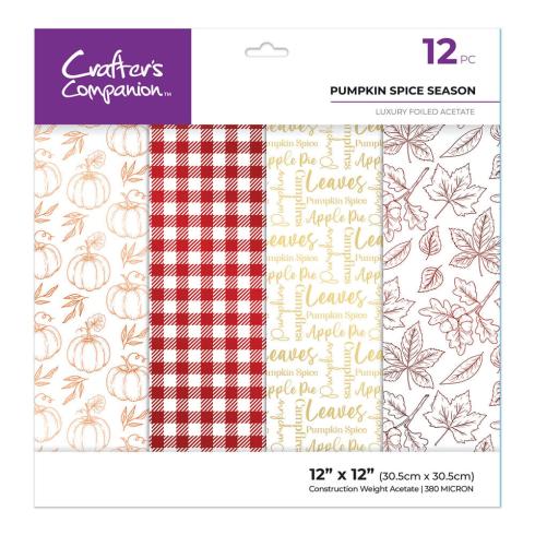 Crafters Companion "Pumpkin Spice Season" Luxury Foiled Acetate 12x12 Inch - 12 Bogen 