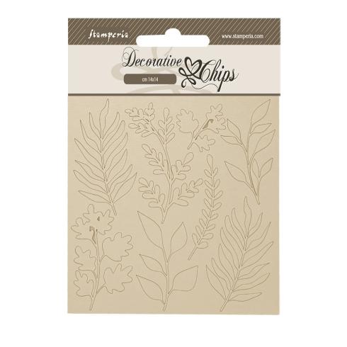 Stamperia - Holzteile 14x14 cm "Leaves" Decorative Chips