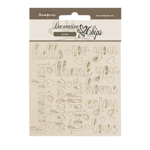 Stamperia - Holzteile 14x14 cm "Writings" Decorative Chips