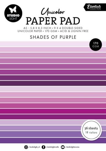 Studio Light - Cardstock "Shades Of Purple" Unicolor Paper Pad A5 - 36 Bogen