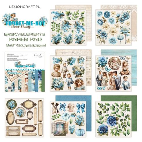 LemonCraft - Designpapier "Dear Diary Forget-Me-Not" Elements & Basics Paper Pad 8x8 Inch - 18 Bogen